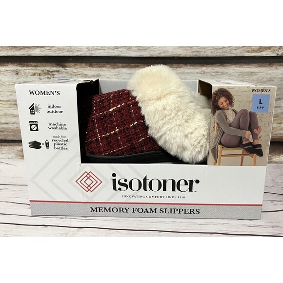 Isotoner Memory Foam Slippers Women Fits Shoe Size 8.5-9 Slip On Red - Picture 1 of 7